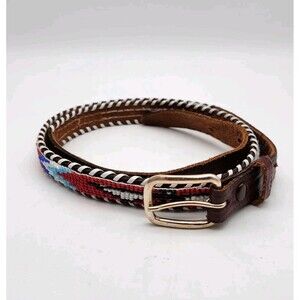 Thunderbird Top Grain Steerhide Leather Beaded Belt 34 American Indian Style